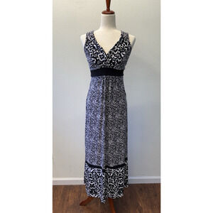 Soma Maxi Dress Womens Size S Black White Jersey Knit Pebble Print Stretch